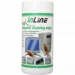 InLine Salviette umide detergenti ecologiche per parti plastiche tastiere, monitor, fax, stampanti , Dispenser 100pz  