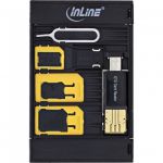 InLine SIM-BOX, contenitore stoccaggio trasporto moduli SIM, adattatori SD, Removal-Pin, OTG USB Card Reader  